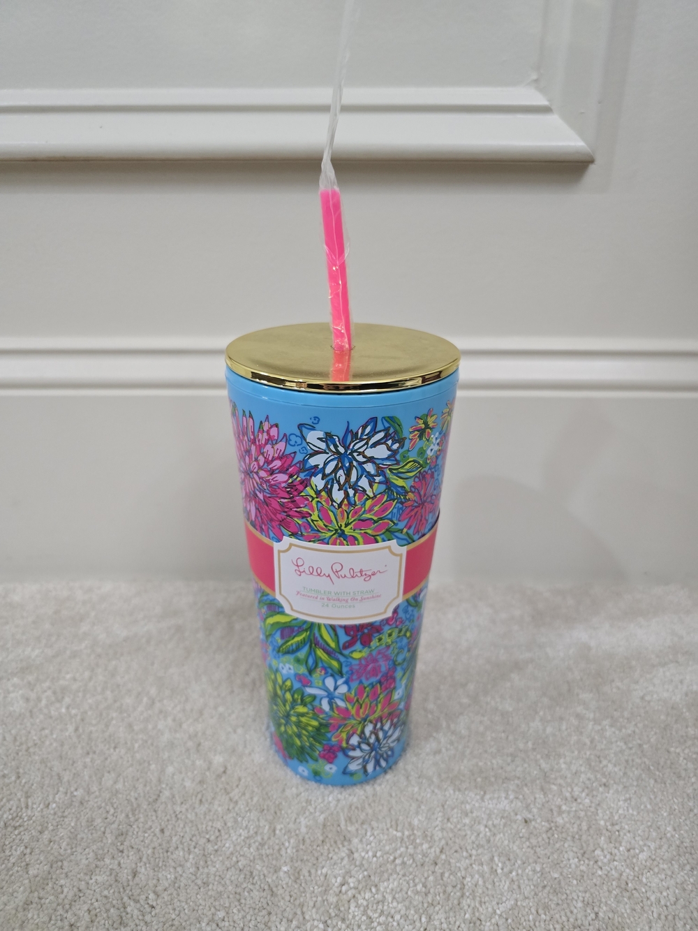 Lilly Pulitzer Floral Insulated Tumbler with Straw - Bright Blue & Pink